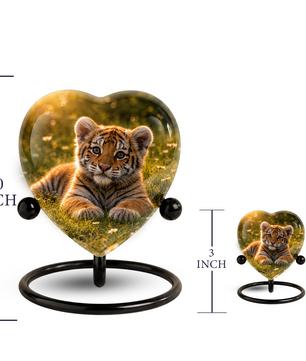 Tiger Urn for Ashes, Heart Shaped Memorial Urn, Personalized Tiger Cremation Urn