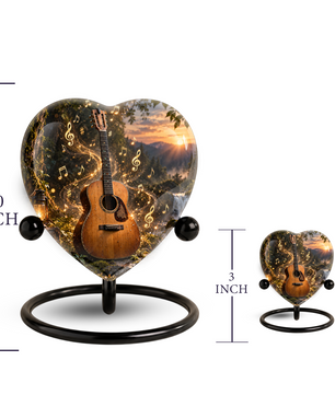Guitar Cremation Urn for Ashes, Musician Memorial Urn, Heart Shaped Memorial Urn