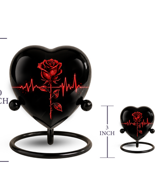 Red Rose Heart Cremation Urn for Ashes, Rose Memorial Urn, Heartbeat Rose Urn, Personalized Adult Cremation Urn, Romantic Floral Urn