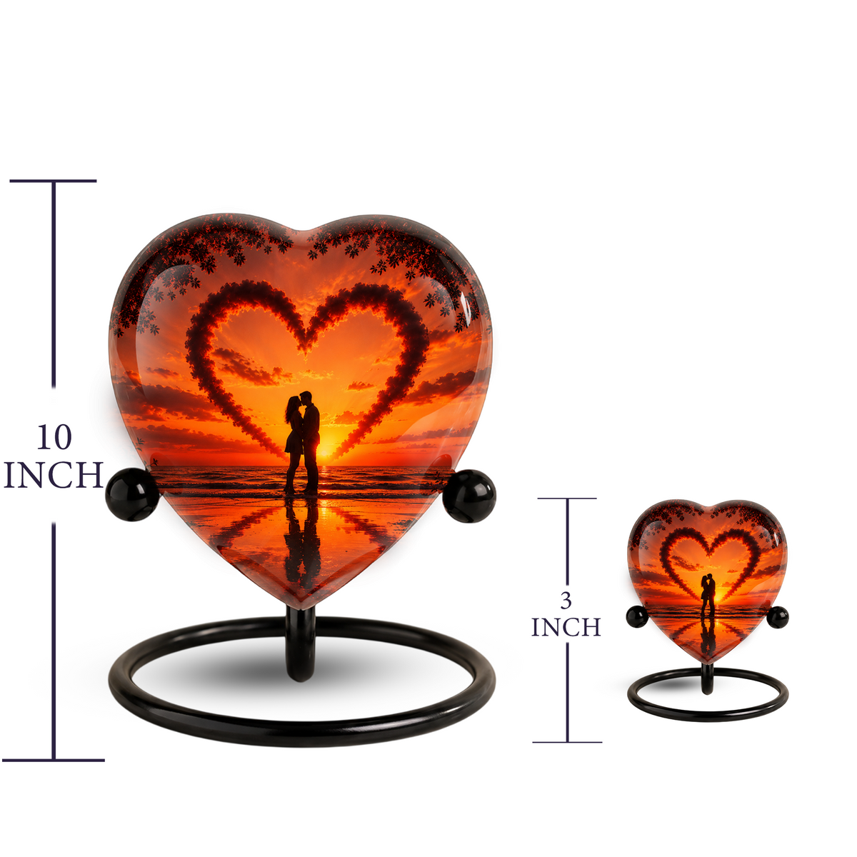 Sunset Heart Cremation Urn for Adult Ashes, Personalized Beach Urn for Human Ashes, Romantic Ocean Memorial Urn