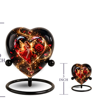 Heart Shaped Fairy Rose Urn for Ashes, Red Rose Cremation Urn