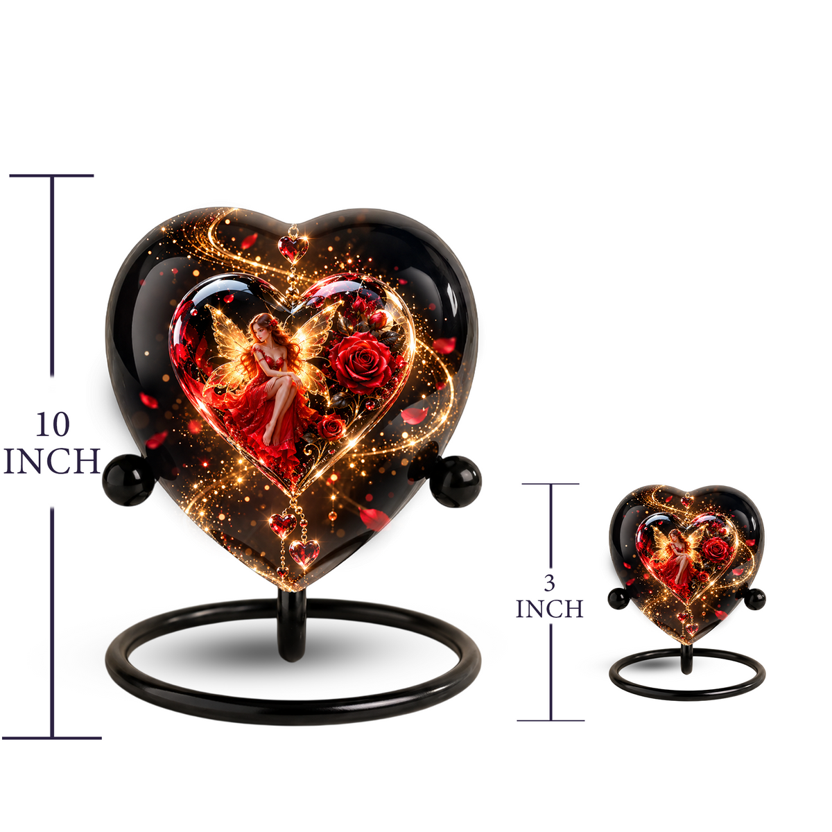 Heart Shaped Fairy Rose Urn for Ashes, Red Rose Cremation Urn