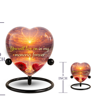 Heart-Shaped Sunset Memorial, Adult Cremation Urn, Adult Urns for Ashes, Romantic Keepsake Memorial
