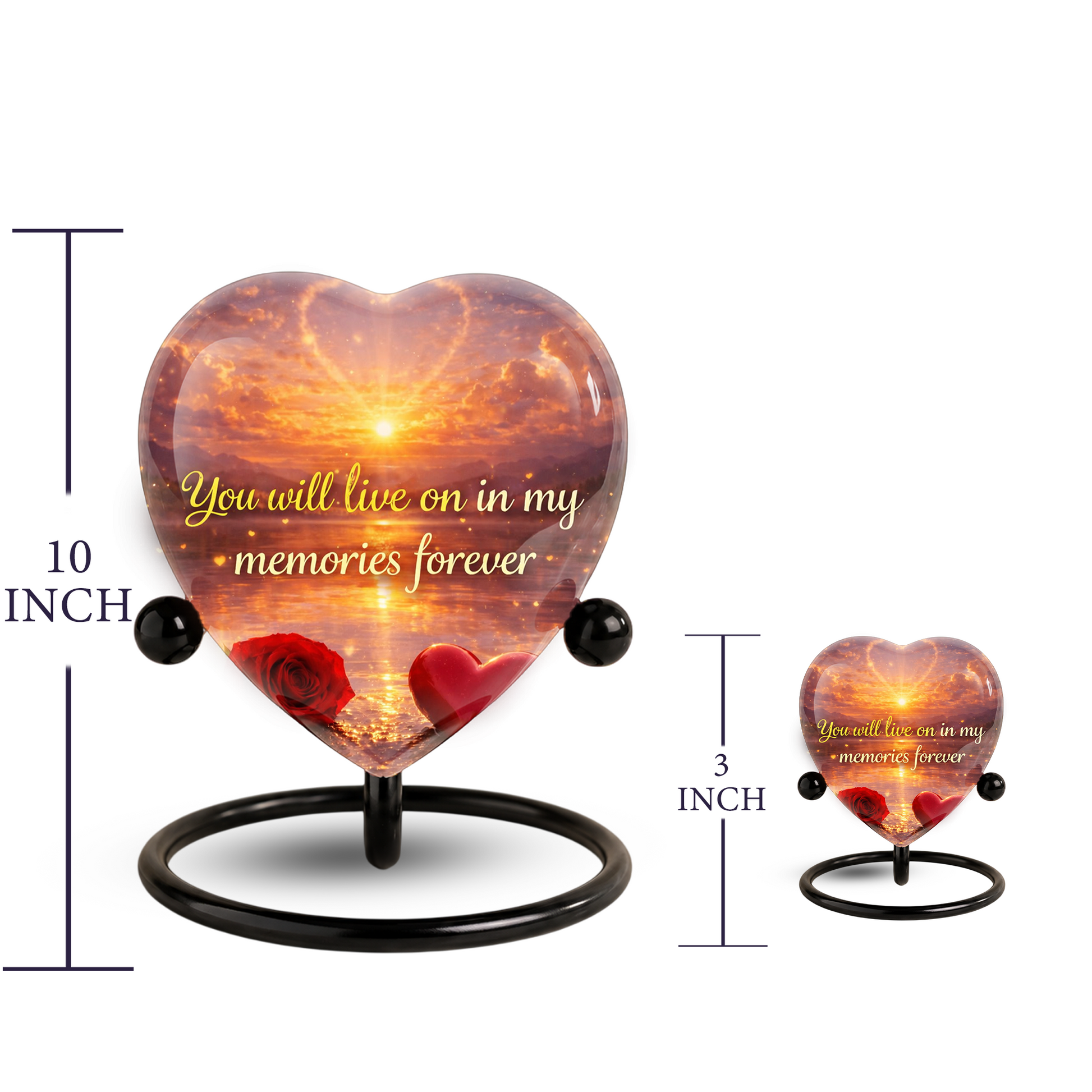 Heart-Shaped Sunset Memorial, Adult Cremation Urn, Adult Urns for Ashes, Romantic Keepsake Memorial