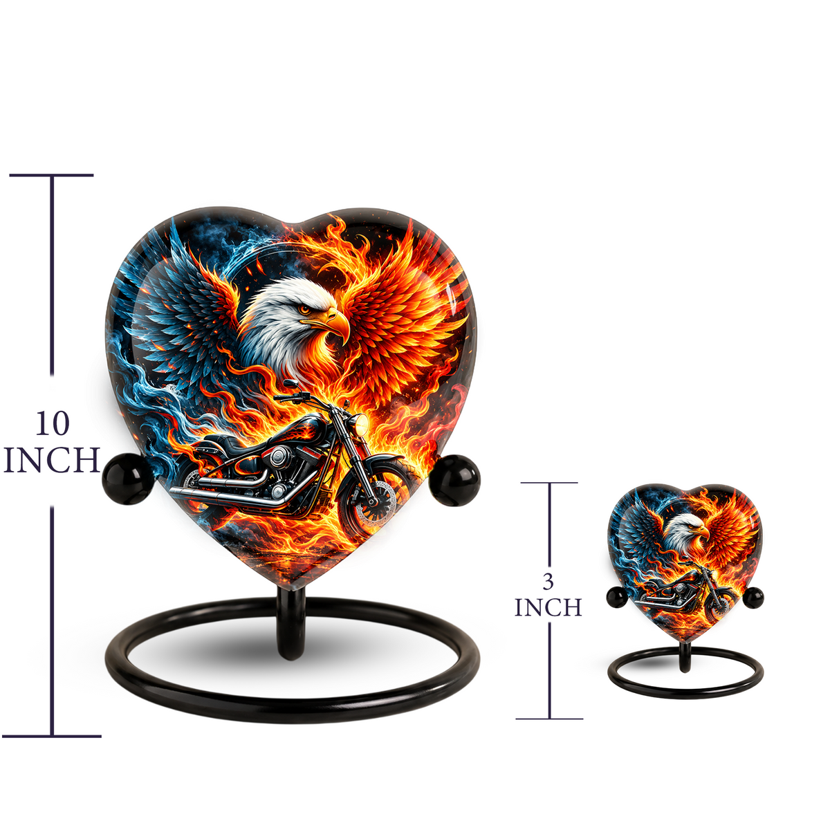 Heart Shaped Eagle Motorcycle Urn for Ashes, Phoenix Fire Cremation Urn, Biker Memorial Urn for Human Ashes