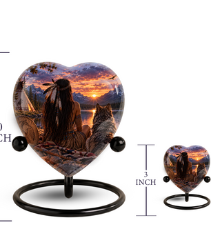 Native American Wolf Adult Cremation Urn for Ashes, Personalized Adult Urn, Wolf Memorial Urn, Indigenous Inspired Heart Urn, Adult Cremation Urn