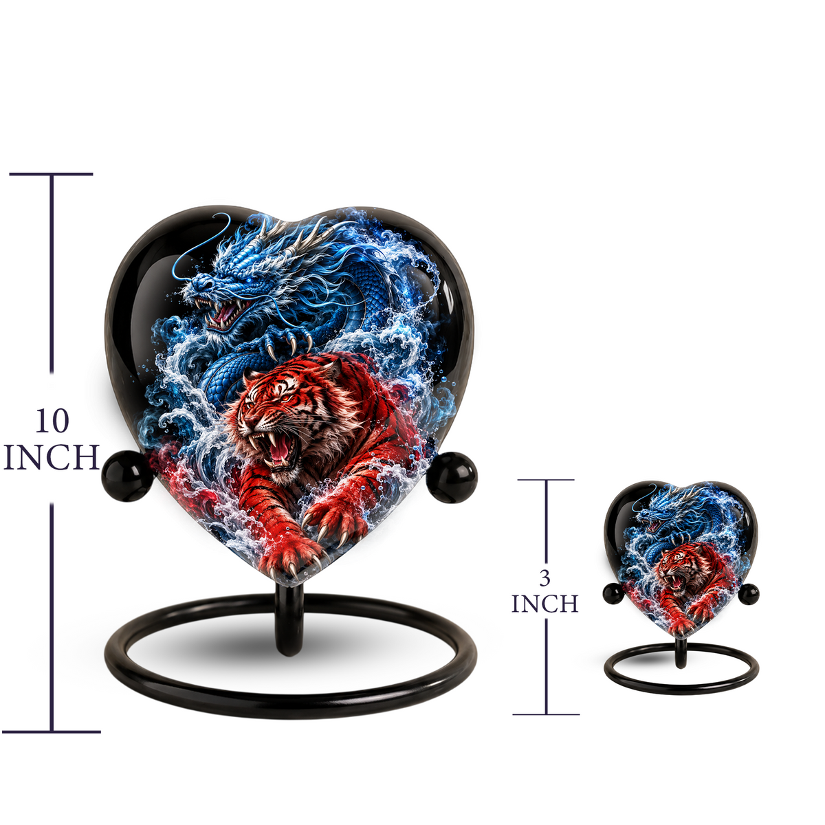 Dragon Tiger Heart Cremation Urn for Ashes, Personalized Adult Memorial Urn Heart Shaped Adult Cremation Urn