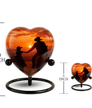Cowboy Urns for Dad – Heart-Shaped Western Memorial Keepsake Urn, Cowboy Keepsake Urn for Dad