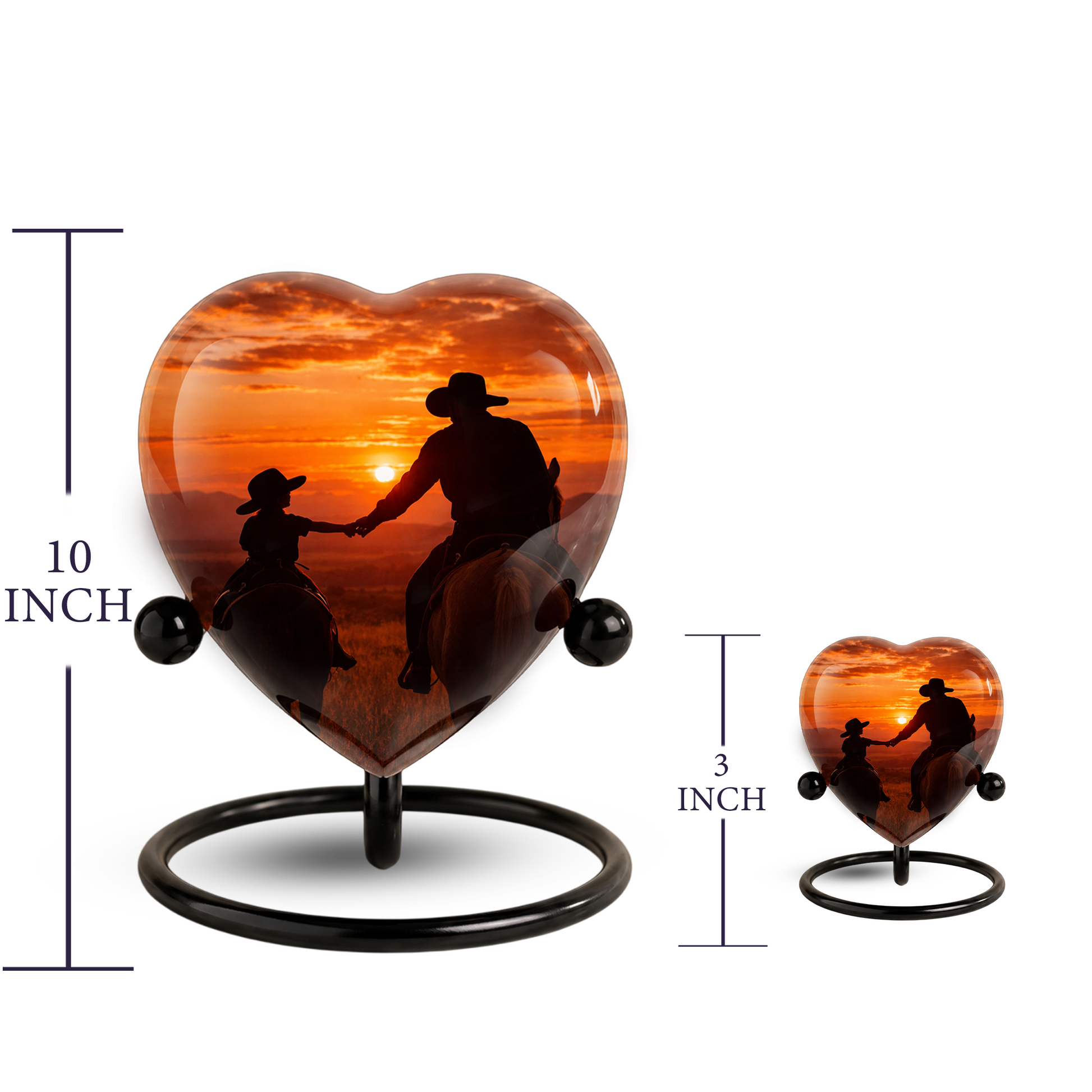 Cowboy Urns for Dad – Heart-Shaped Western Memorial Keepsake Urn, Cowboy Keepsake Urn for Dad