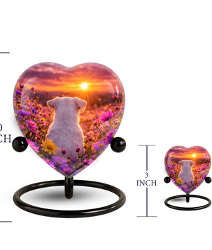 Sunset Rainbow Bridge Dog Adult Urn for Human Ashes – Heart-Shaped Memorial Adult Cremation Urn