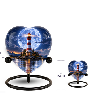 Lighthouse Adult Cremation Urn for Ashes, Personalized Ocean Memorial Urn, Moonlight Lighthouse Urn, Coastal Adult Urn, Heart Cremation Urn