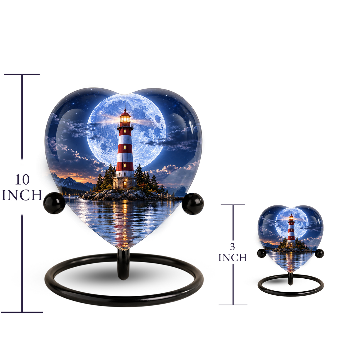 Lighthouse Adult Cremation Urn for Ashes, Personalized Ocean Memorial Urn, Moonlight Lighthouse Urn, Coastal Adult Urn, Heart Cremation Urn
