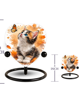 Personalized Cat Urn for Ashes – Autumn Kitten Butterfly Memorial Pet Urn