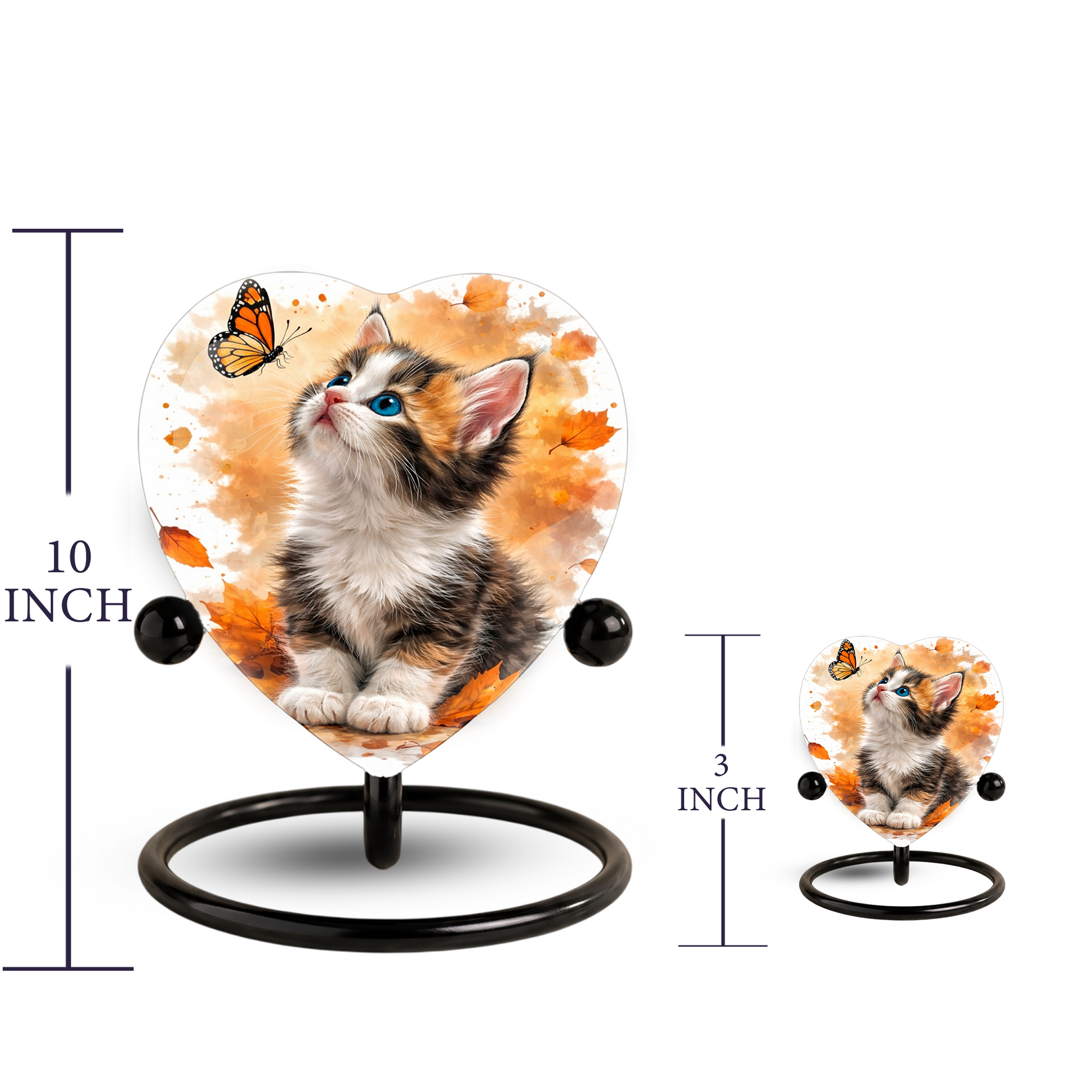 Personalized Cat Urn for Ashes – Autumn Kitten Butterfly Memorial Pet Urn
