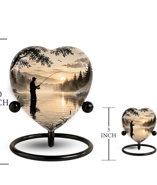 Gone Fishing Heart-Shaped Urn for Dad – Fishing Cremation Urn for Father, Men & Ashes
