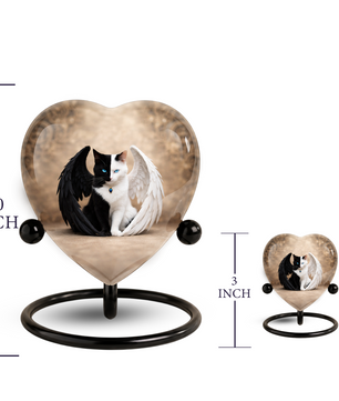 Adult Urn for Ashes – Heart Shaped Adult Cremation Urn with Angel Cat Wings