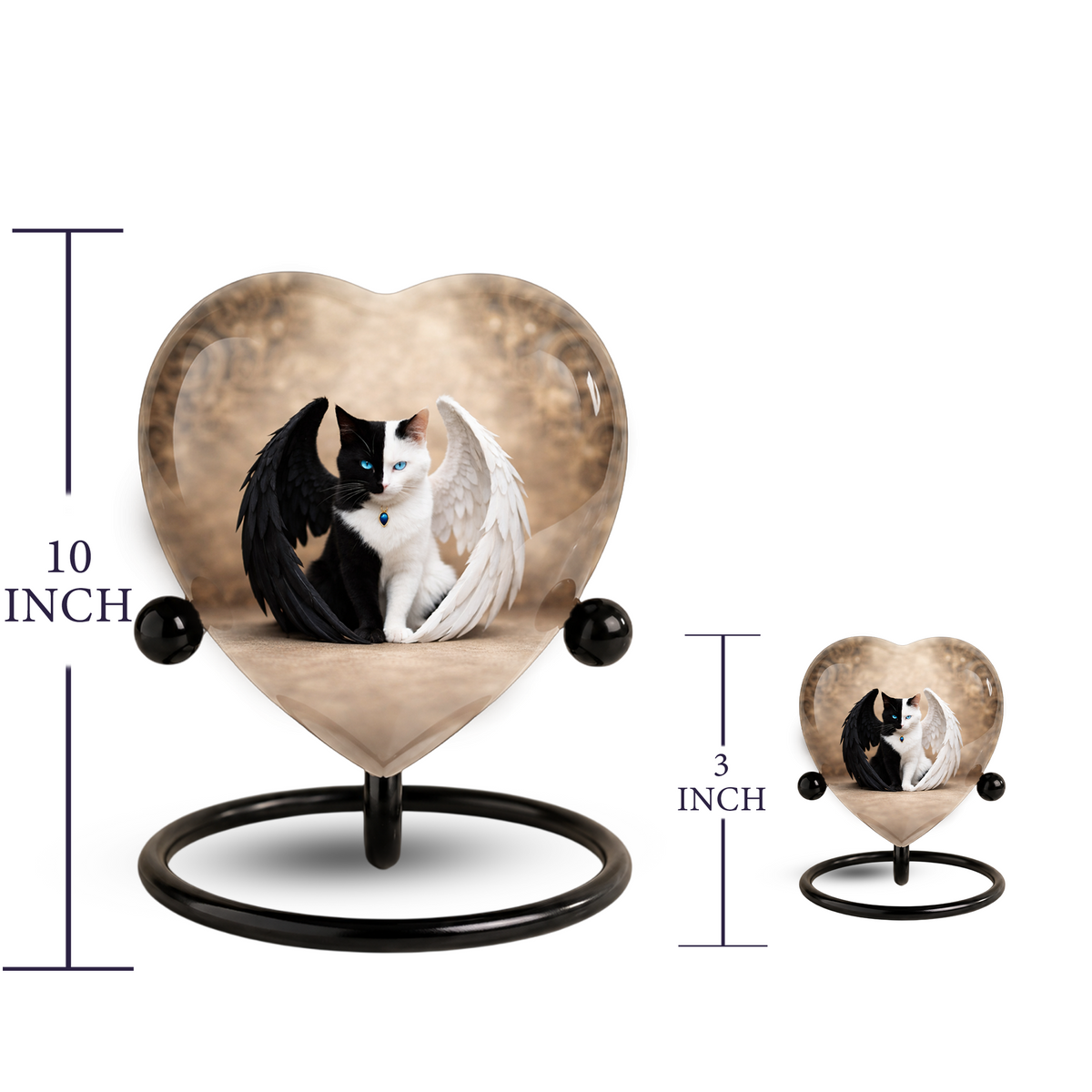 Adult Urn for Ashes – Heart Shaped Adult Cremation Urn with Angel Cat Wings