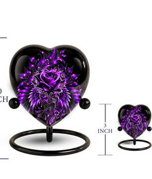 Purple Rose Heart Cremation Urn for Ashes, Purple Floral Urn, Heart Shaped Memorial Urn, Personalized Rose Urn, Gothic Flower Urn