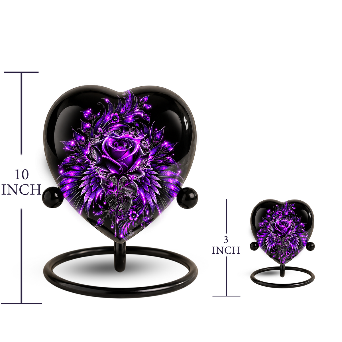 Purple Rose Heart Cremation Urn for Ashes, Purple Floral Urn, Heart Shaped Memorial Urn, Personalized Rose Urn, Gothic Flower Urn