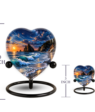 Ocean Wave Heart Cremation Urn for Ashes, Personalized Adult Memorial Urn, Beach Urn for Loved One