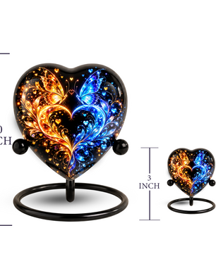 Heart Shaped Butterfly Urn for Ashes, Blue and Gold Butterfly Cremation Urn, Personalized Memorial Urn for Human Ashes