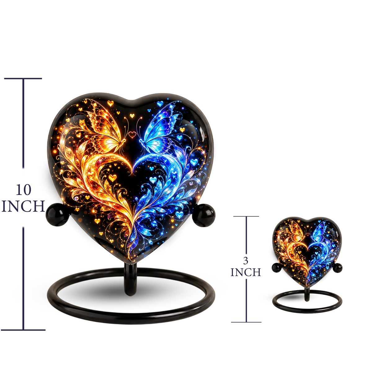 Heart Shaped Butterfly Urn for Ashes, Blue and Gold Butterfly Cremation Urn, Personalized Memorial Urn for Human Ashes