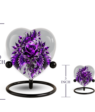 Purple Rose Heart Cremation Urn for Ashes, Floral Memorial Urn, Purple Rose Urn, Personalized Heart Urn, Gothic Flower Cremation Urn