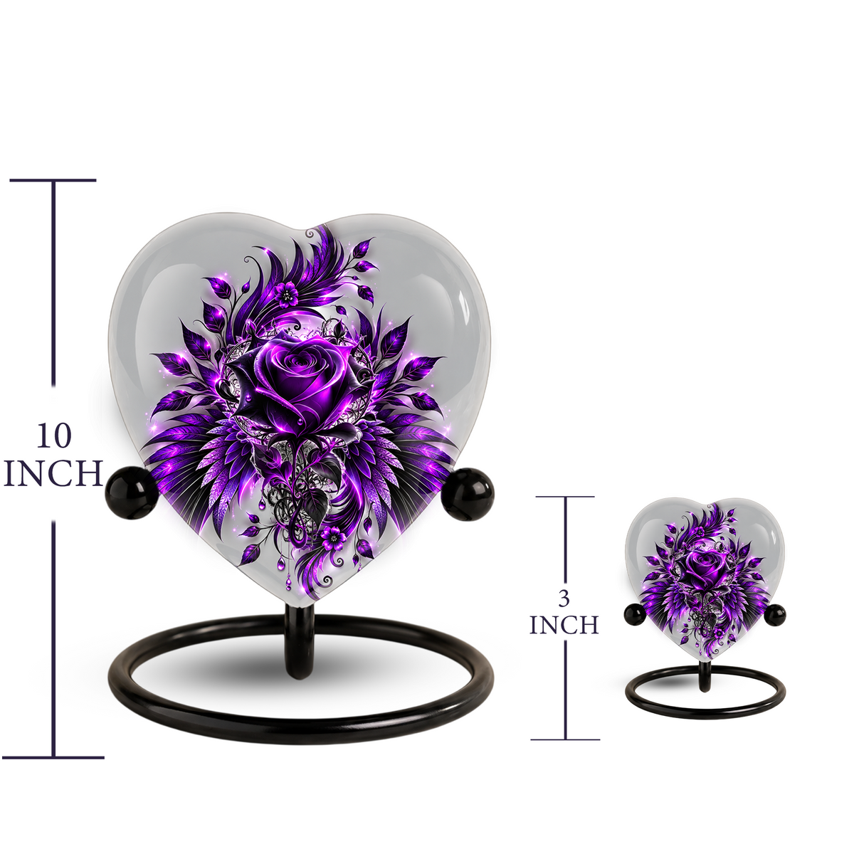 Purple Rose Heart Cremation Urn for Ashes, Floral Memorial Urn, Purple Rose Urn, Personalized Heart Urn, Gothic Flower Cremation Urn