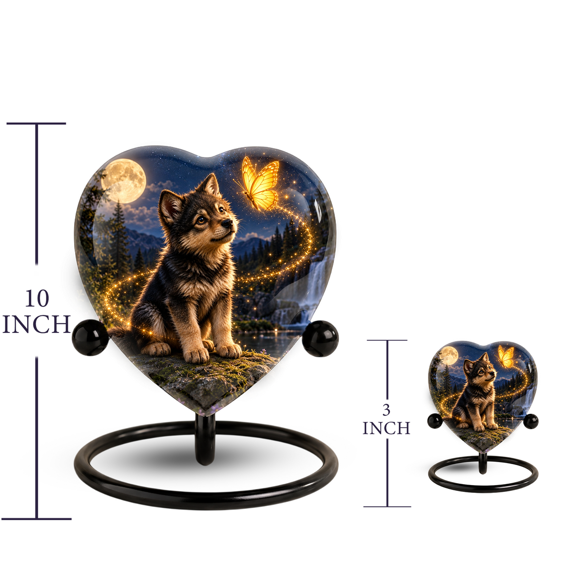 Wolf Memorial Wind Chime – Heart-Shaped Wolf and Butterfly Remembrance Garden Decoration