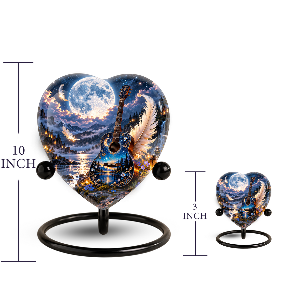 Guitar Cremation Urn for Ashes, Music Memorial Urn, Personalized Guitar Urn, Heart Shaped Memorial Urn