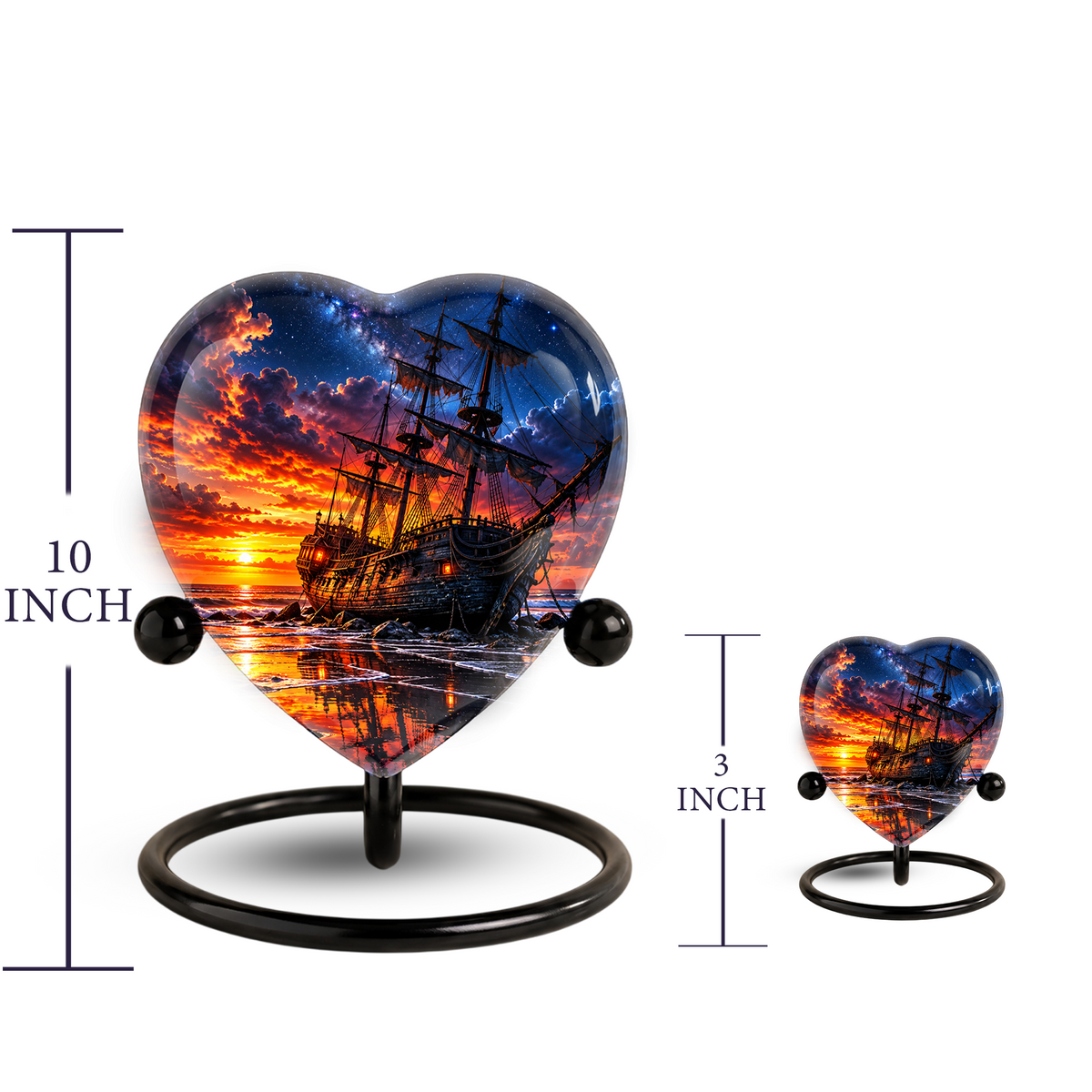 Pirate Ship Heart Cremation Urn for Ashes, Personalized Adult Memorial Urn, Nautical Urn for Men
