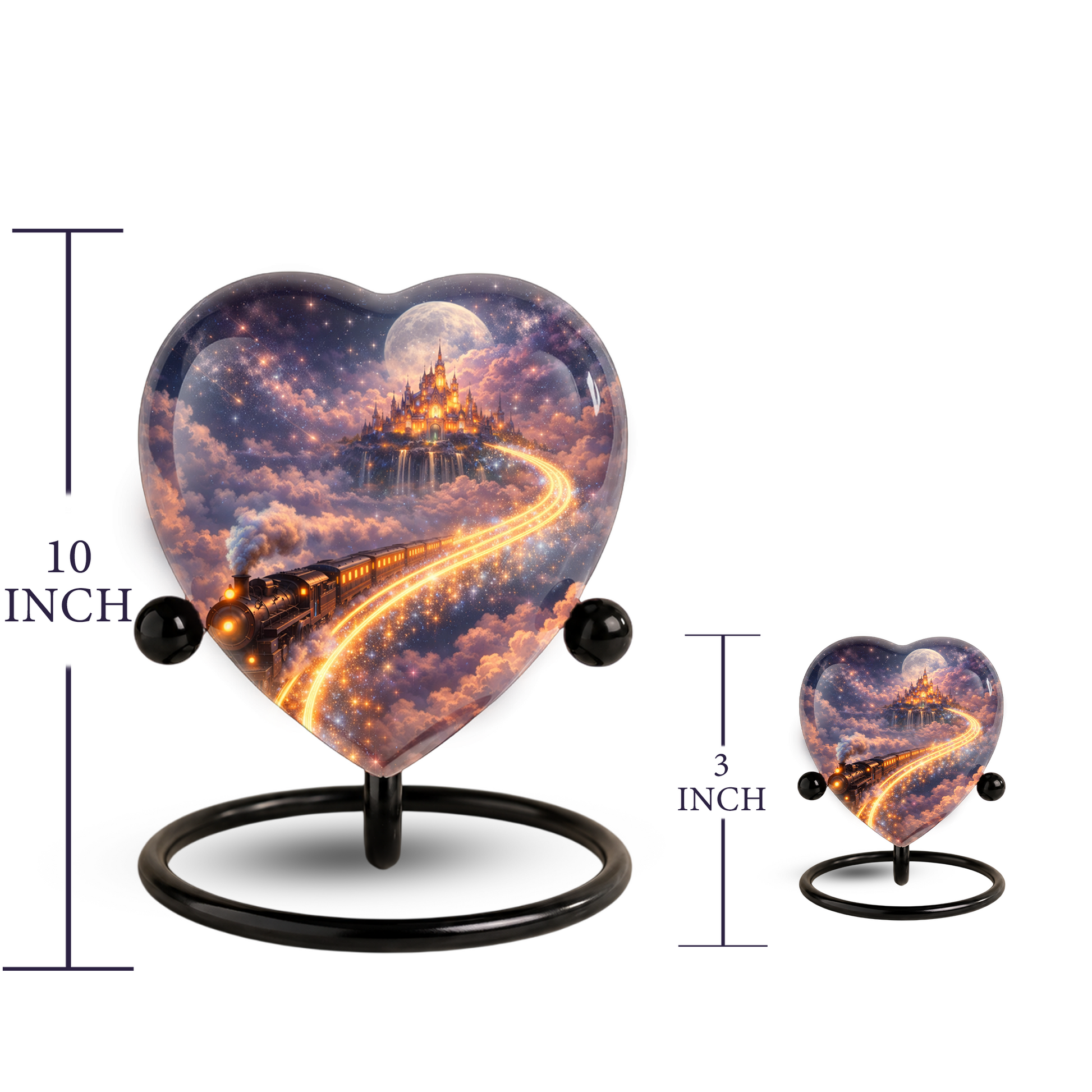 Fantasy Heart Adult Urn for Human Ashes – Enchanted Castle & Train Memorial Adult Cremation Urn