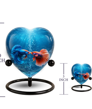 Heart-Shaped Betta Fish Cremation Urn – Beautiful Memorial Keepsake Urn for Adult Ashes, Unique Fish Urn for Loved Ones