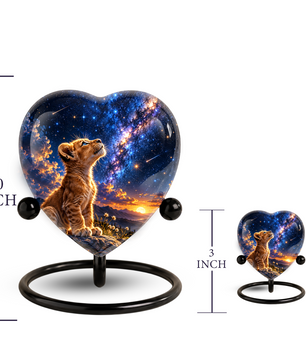 Lion Cub Heart Cremation Urn for Ashes, Personalized Adult Memorial Urn, Lion Urn for Loved One