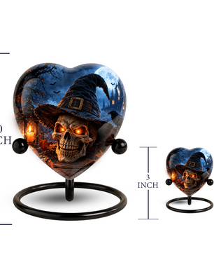 Halloween Skull Cremation Urn for Ashes, Witch Hat Heart Urn, Gothic Memorial Urn, Spooky Halloween Urn, Personalized Skull Urn