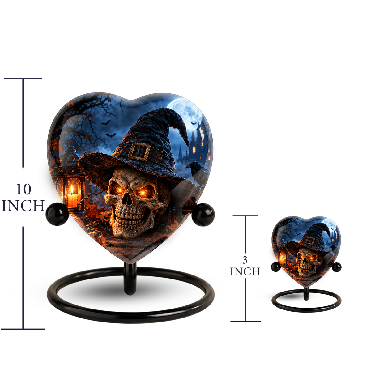 Halloween Skull Cremation Urn for Ashes, Witch Hat Heart Urn, Gothic Memorial Urn, Spooky Halloween Urn, Personalized Skull Urn