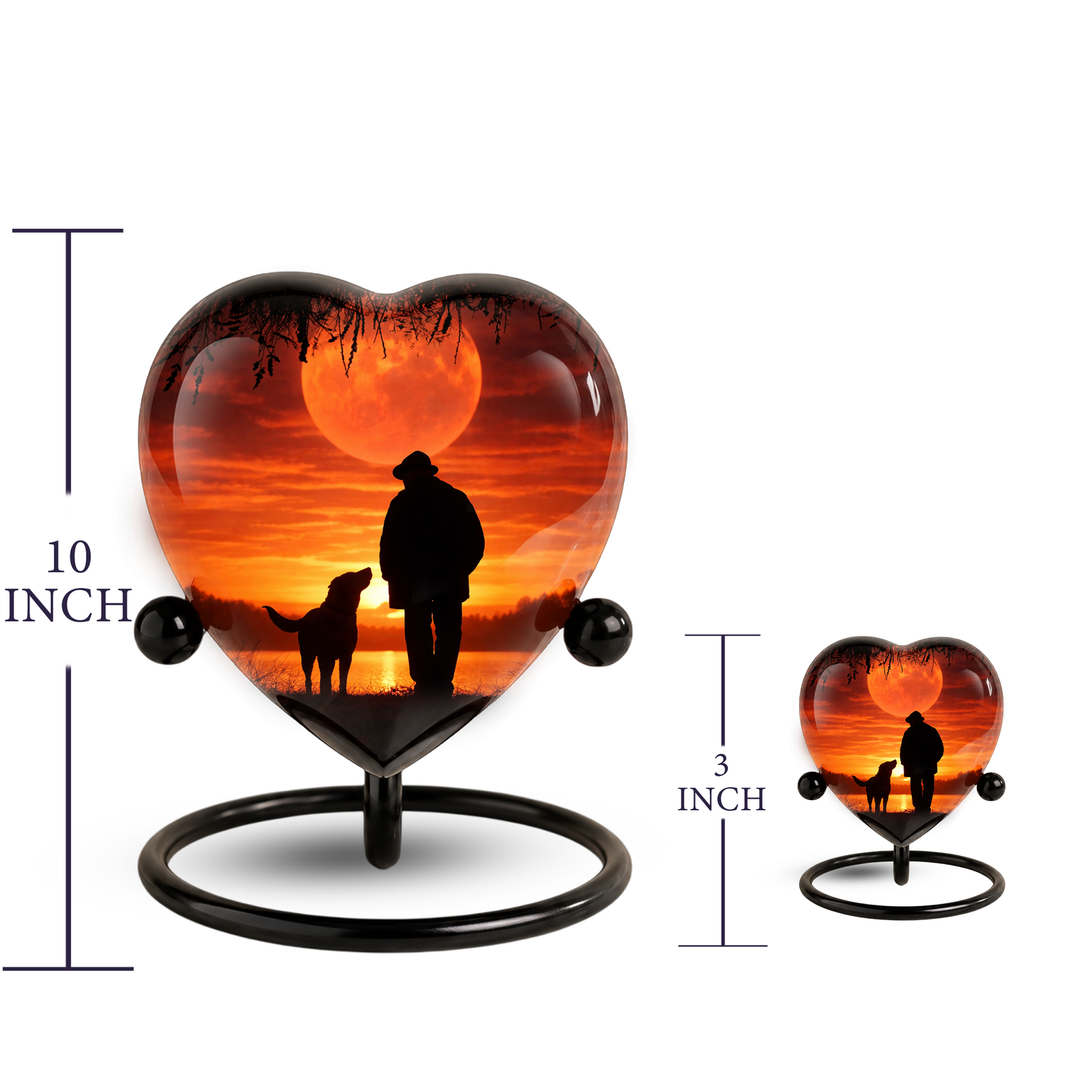 Heart Shaped Urn for Dad – Sunset Memorial Urn with Man & Dog, Personalized Urn for Dad,