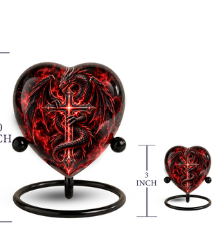 Red Dragon Cremation Urn for Ashes, Dragon Cross Memorial Urn, Gothic Fantasy Adult Urn, Personalized Dragon Urn for Men, Heart Shaped Urn