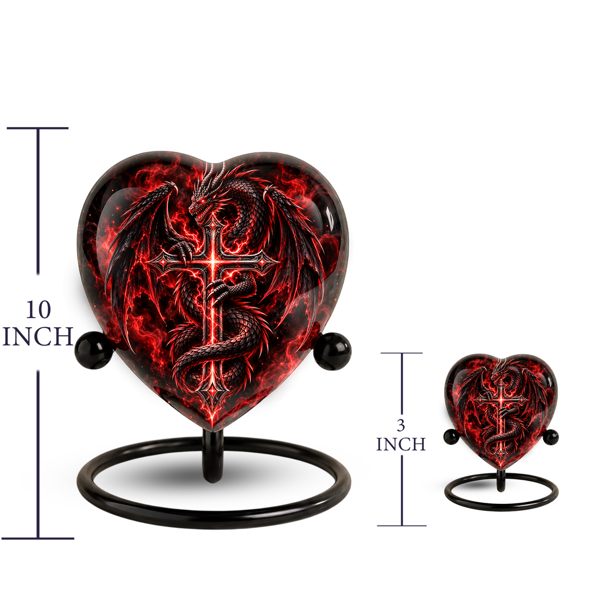 Red Dragon Cremation Urn for Ashes, Dragon Cross Memorial Urn, Gothic Fantasy Adult Urn, Personalized Dragon Urn for Men, Heart Shaped Urn