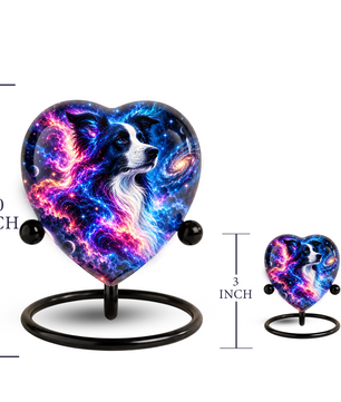 Heart Shaped Border Collie Urn for Ashes, Personalized Dog Cremation Urn, Galaxy Pet Memorial Urn