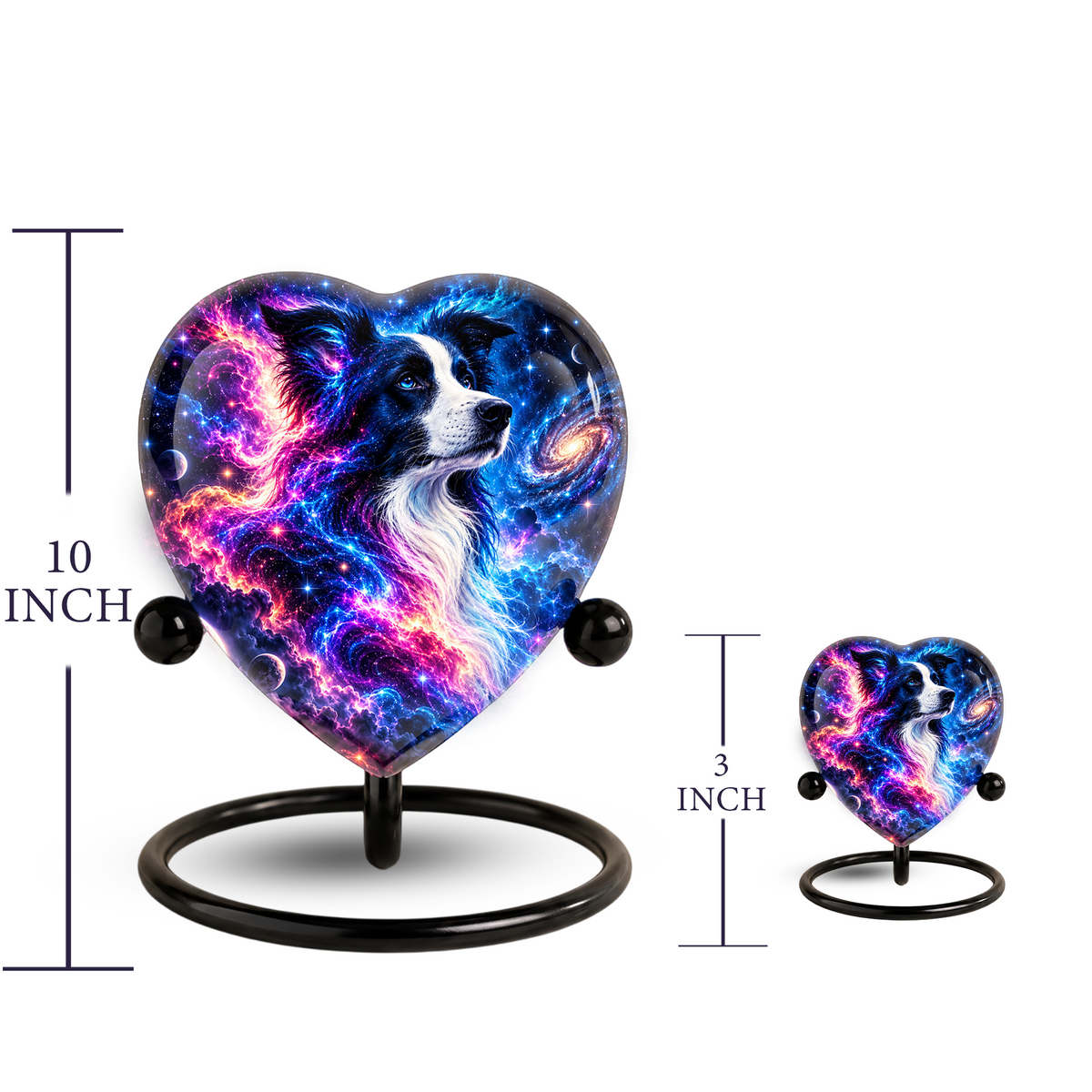 Heart Shaped Border Collie Urn for Ashes, Personalized Dog Cremation Urn, Galaxy Pet Memorial Urn