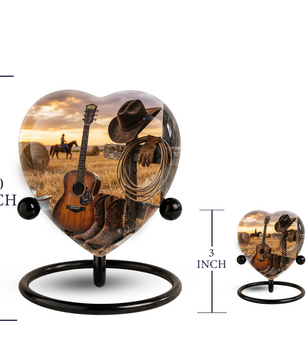 Cowboy Urn for Dad – Western Heart Shaped Cremation Urn for Father, Son & Men