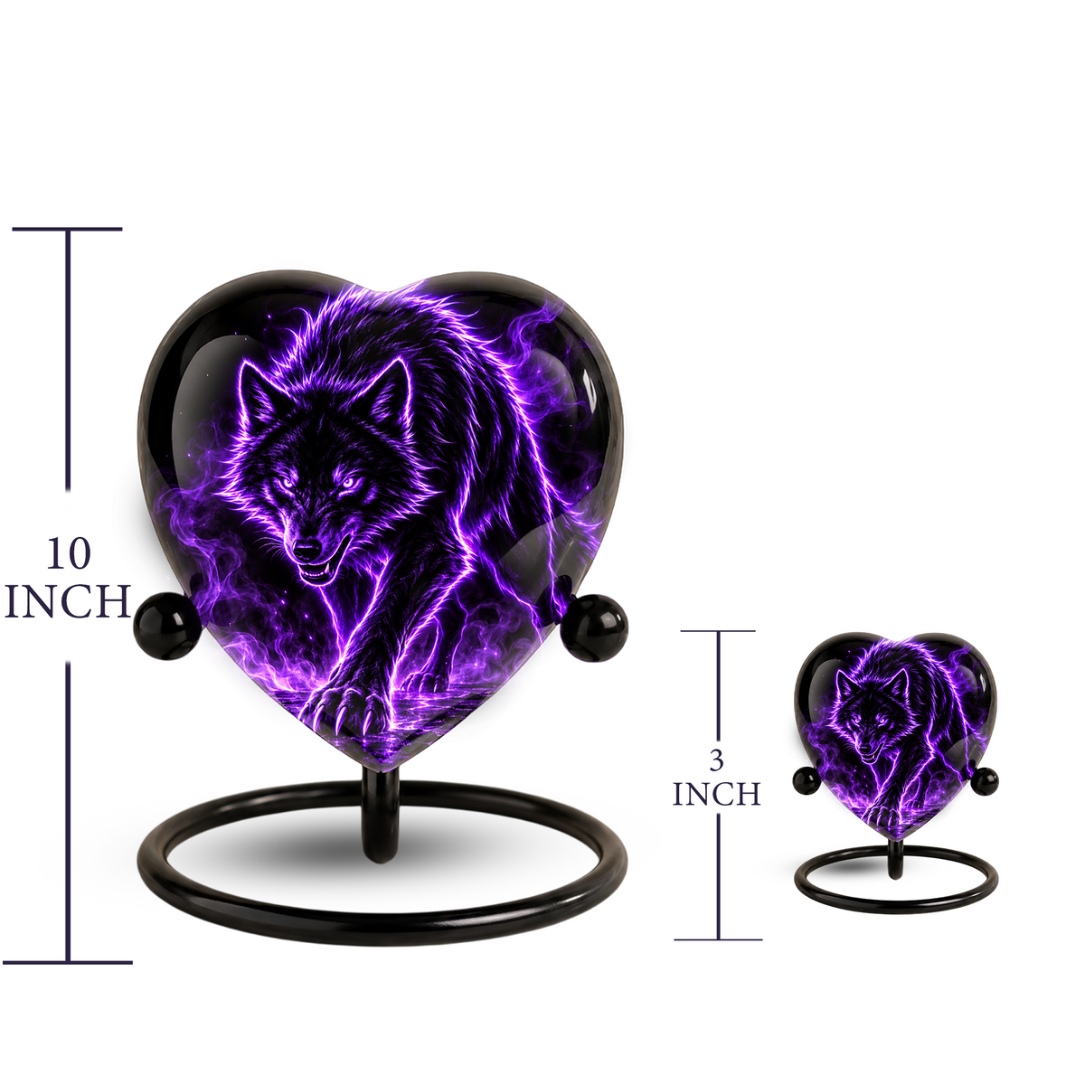 Purple Wolf Adult Cremation Urn for Ashes, Black Wolf Memorial Urn, Personalized Heart Shaped Adult Urn, Wolf Cremation Urn