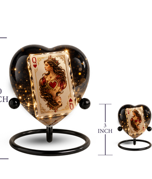 Queen of Hearts Urn – Queen of Hearts Cremation Urn, Playing Card Memorial Urn, Heart-Shaped Adult Urn for Ashes