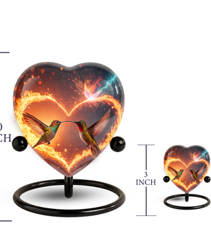 Heart-Shaped Adult Cremation Urn with Hummingbird Memorial Design – Beautiful Memorial Urn for Ashes