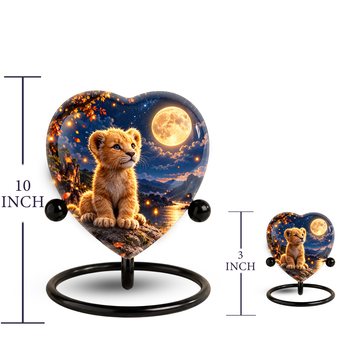 Lion Cub Adult Urn for Ashes, Baby Lion Memorial Urn, Golden Moon and Mountain Cremation Urn