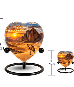 Desert Camel Cremation Urn for Ashes, Desert Memorial Urn, Camel Sunset Urn, Heart Shaped Cremation Urn