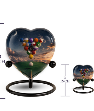 Billiards Pool Table Adult Urn – Pool Balls Sunset Heart Design Adult Cremation Urn for Ashes