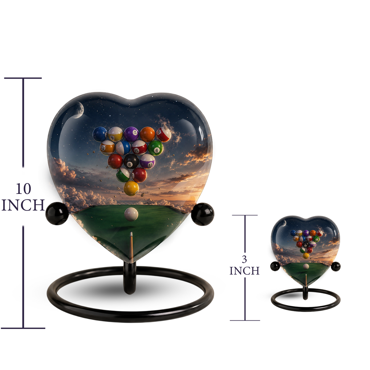 Billiards Pool Table Adult Urn – Pool Balls Sunset Heart Design Adult Cremation Urn for Ashes