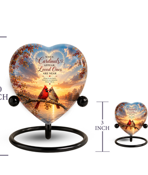 Cardinal Urn for Ashes, Heart Shaped Adult Cremation Urn, Personalized Cardinal Memorial Urn